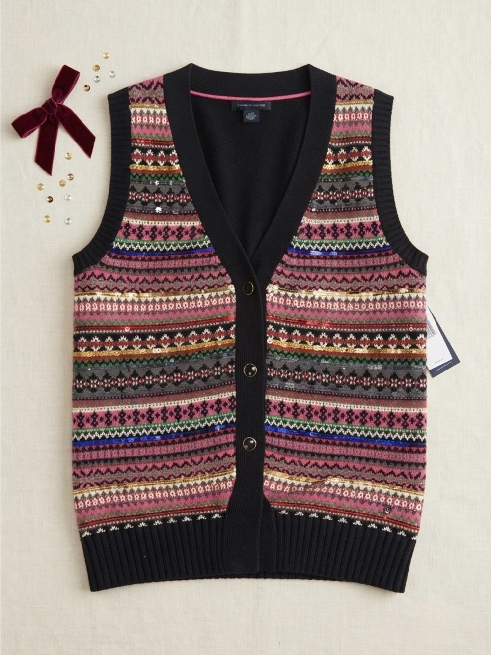NWT Tommy Hilfiger Sequin Fair Isle Sweater Vest Small